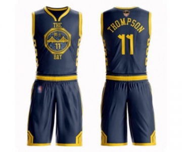 Golden State Warriors #11 Klay Thompson Authentic Navy Blue Basketball Suit 2019 Basketball Finals Bound Jersey - City Edition