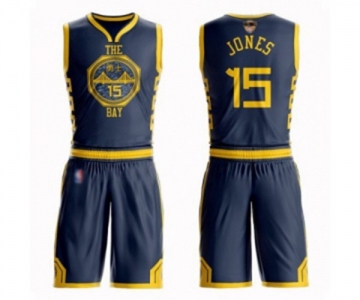 Golden State Warriors #15 Damian Jones Authentic Navy Blue Basketball Suit 2019 Basketball Finals Bound Jersey - City Edition