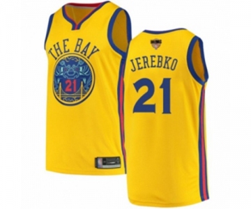 Golden State Warriors #21 Jonas Jerebko Authentic Gold Basketball 2019 Basketball Finals Bound Jersey - City Edition