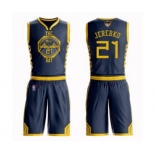 Golden State Warriors #21 Jonas Jerebko Authentic Navy Blue Basketball Suit 2019 Basketball Finals Bound Jersey - City Edition