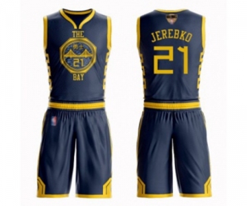 Golden State Warriors #21 Jonas Jerebko Authentic Navy Blue Basketball Suit 2019 Basketball Finals Bound Jersey - City Edition