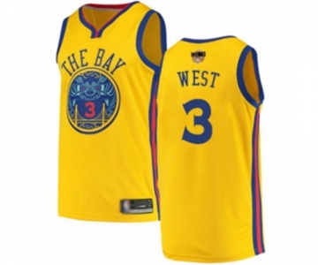 Golden State Warriors #3 David West Authentic Gold 2019 Basketball Finals Bound Basketball Jersey - City Edition