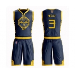 Golden State Warriors #3 David West Authentic Navy Blue Basketball Suit 2019 Basketball Finals Bound Jersey - City Edition