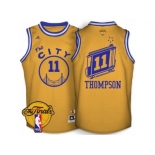 Men's Adidas Golden State Warriors #11 Klay Thompson Swingman Gold Throwback The City 2017 The Finals Patch NBA Jersey