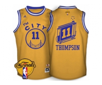 Men's Adidas Golden State Warriors #11 Klay Thompson Swingman Gold Throwback The City 2017 The Finals Patch NBA Jersey