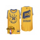 Men's Adidas Golden State Warriors #35 Kevin Durant Swingman Gold Throwback The City 2017 The Finals Patch NBA Jersey