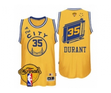 Men's Adidas Golden State Warriors #35 Kevin Durant Swingman Gold Throwback The City 2017 The Finals Patch NBA Jersey