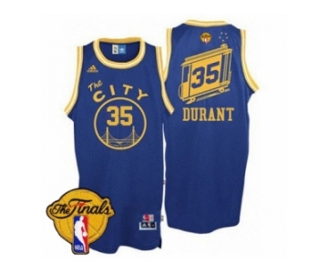 Men's Adidas Golden State Warriors #35 Kevin Durant Swingman Royal Blue Throwback The City 2017 The Finals Patch NBA Jersey