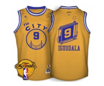 Men's Adidas Golden State Warriors #9 Andre Iguodala Swingman Gold Throwback The City 2017 The Finals Patch NBA Jersey