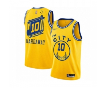 Men's Golden State Warriors #10 Tim Hardaway Authentic Gold Hardwood Classics Basketball Jersey - The City Classic Edition