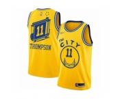 Men's Golden State Warriors #11 Klay Thompson Authentic Gold Hardwood Classics Basketball Jersey - The City Classic Edition