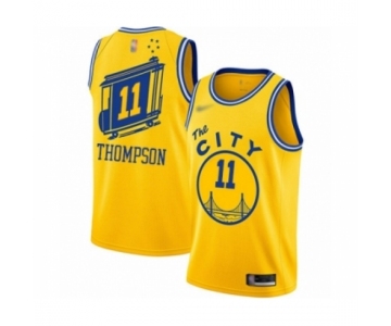 Men's Golden State Warriors #11 Klay Thompson Authentic Gold Hardwood Classics Basketball Jersey - The City Classic Edition