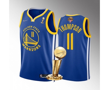 Men's Golden State Warriors #11 Klay Thompson Royal 2022 NBA Finals Champions Stitched Jersey