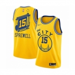 Men's Golden State Warriors #15 Latrell Sprewell Authentic Gold Hardwood Classics Basketball Jersey - The City Classic Edition