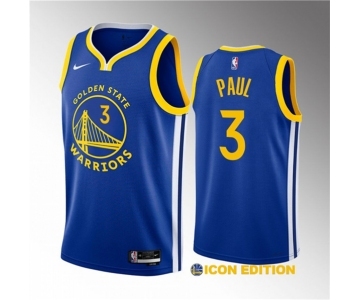 Men's Golden State Warriors #3 Chris Paul Blue Icon Edition Stitched Basketball Jersey