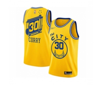 Men's Golden State Warriors #30 Stephen Curry Authentic Gold Hardwood Classics Basketball Jersey - The City Classic Edition