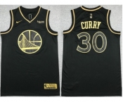 Men's Golden State Warriors #30 Stephen Curry Black Gold Stitched Jersey