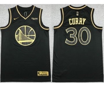 Men's Golden State Warriors #30 Stephen Curry Black Gold Stitched Jersey