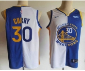 Men's Golden State Warriors #30 Stephen Curry White Blue Two Tone Stitched Swingman Nike Jersey With Sponsor