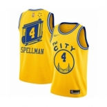 Men's Golden State Warriors #4 Omari Spellman Authentic Gold Hardwood Classics Basketball Jersey - The City Classic Edition