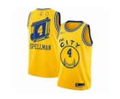 Men's Golden State Warriors #4 Omari Spellman Authentic Gold Hardwood Classics Basketball Jersey - The City Classic Edition