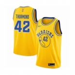 Men's Golden State Warriors #42 Nate Thurmond Authentic Gold Hardwood Classics Basketball Jersey