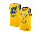 Men's Golden State Warriors #5 Kevon Looney Authentic Gold Hardwood Classics Basketball Jersey - The City Classic Edition