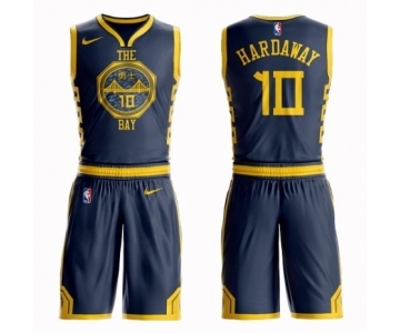 Men's Nike Golden State Warriors #10 Tim Hardaway Authentic Navy Blue NBA Suit Jersey - City Edition