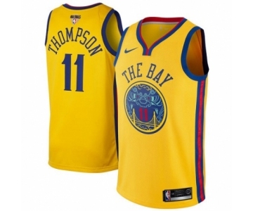 Men's Nike Golden State Warriors #11 Klay Thompson Authentic Gold 2018 NBA Finals Bound NBA Jersey - City Edition