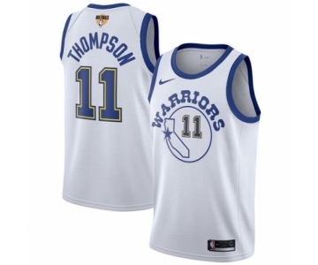 Men's Nike Golden State Warriors #11 Klay Thompson Authentic White Hardwood Classics 2018 NBA Finals Bound NBA Jersey