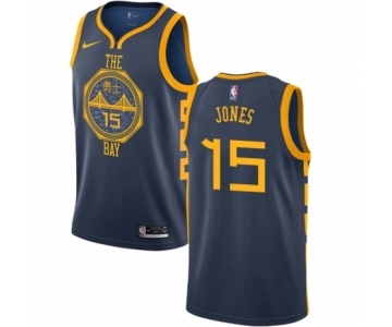 Men's Nike Golden State Warriors #15 Damian Jones Authentic Navy Blue NBA Jersey - City Edition