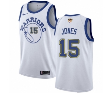 Men's Nike Golden State Warriors #15 Damian Jones Authentic White Hardwood Classics 2018 NBA Finals Bound NBA Jersey