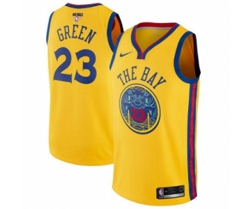 Men's Nike Golden State Warriors #23 Draymond Green Authentic Gold 2018 NBA Finals Bound NBA Jersey - City Edition