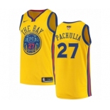 Men's Nike Golden State Warriors #27 Zaza Pachulia Authentic Gold 2018 NBA Finals Bound NBA Jersey - City Edition