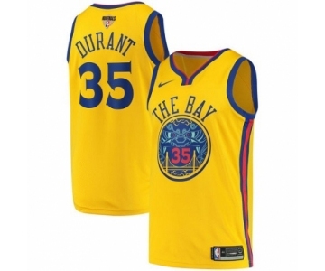 Men's Nike Golden State Warriors #35 Kevin Durant Authentic Gold 2018 NBA Finals Bound NBA Jersey - City Edition