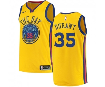 Men's Nike Golden State Warriors #35 Kevin Durant Authentic Gold NBA Jersey - City Edition