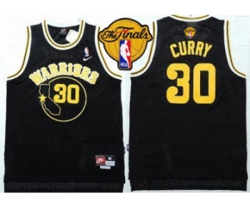 NBA Golden State Warrlors #30 Stephen Curry Black Nike Throwback The Finals Patch Stitched Jerseys