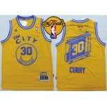 NBA Golden State Warrlors #30 Stephen Curry Gold Throwback The City Finals Patch Stitched Jerseys