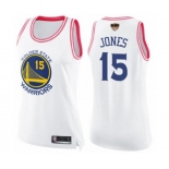 Women Golden State Warriors #15 Damian Jones Swingman White Pink Fashion 2019 Basketball Finals Bound Basketball Jersey