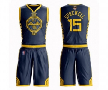 Women Golden State Warriors #15 Latrell Sprewell Swingman Navy Blue Basketball Suit 2019 Basketball Finals Bound Jersey - City Edition