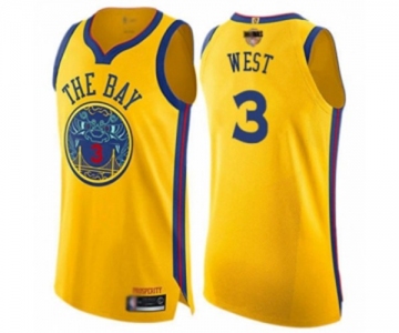 Women Golden State Warriors #3 David West Swingman Gold 2019 Basketball Finals Bound Basketball Jersey - City Edition