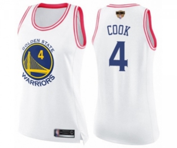 Women Golden State Warriors #4 Quinn Cook Swingman White Pink Fashion Basketball 2019 Basketball Finals Bound Jersey