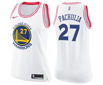 Women's Nike Golden State Warriors #27 Zaza Pachulia Swingman WhitePink Fashion NBA Jersey