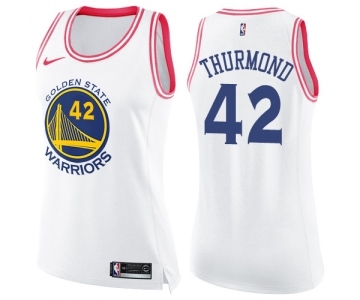 Women's Nike Golden State Warriors #42 Nate Thurmond Swingman WhitePink Fashion NBA Jersey