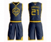 Youth Golden State Warriors #21 Jonas Jerebko Swingman Navy Blue Basketball Suit 2019 Basketball Finals Bound Jersey - City Edition