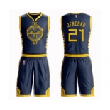 Youth Golden State Warriors #21 Jonas Jerebko Swingman Navy Blue Basketball Suit Jersey - City Edition