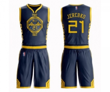 Youth Golden State Warriors #21 Jonas Jerebko Swingman Navy Blue Basketball Suit Jersey - City Edition