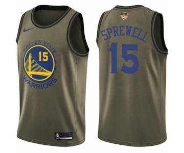 Youth Nike Golden State Warriors #15 Latrell Sprewell Swingman Green Salute to Service 2018 NBA Finals Bound NBA Jersey