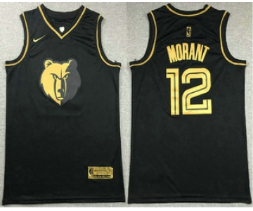 Men's Memphis Grizzlies #12 Ja Morant Black Golden Nike Swingman Stitched NBA Jersey