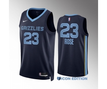 Men's Memphis Grizzlies #23 Derrick Rose Navy Icon Edition Stitched Basketball Jersey